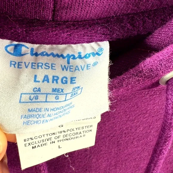 Vintage Champion Reverse Weave Hoodie Men's Large Purple Long Sleeve Pullover - Picture 9 of 10